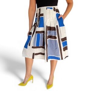Samantha Sung Zelda Mondrian blue geometric color block stretch skirt size 8